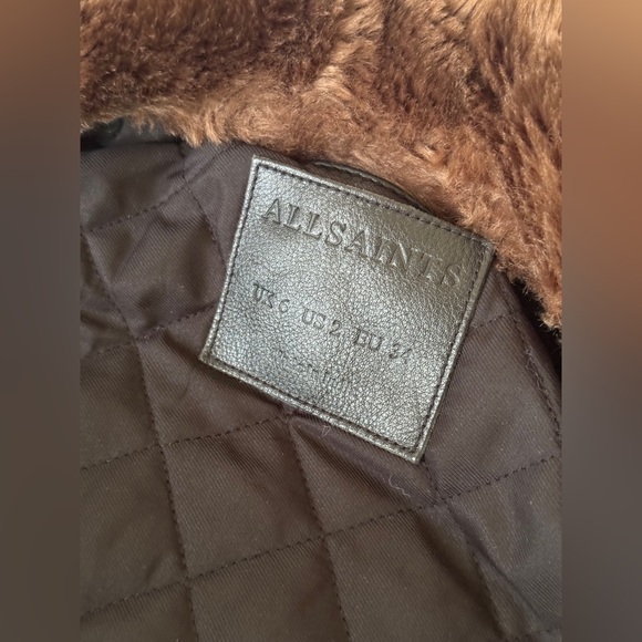 ALLSAINTS Rigby Lux Leather Biker Jacket w/ detachable faux fur collar, size 2 - Picture 11 of 11